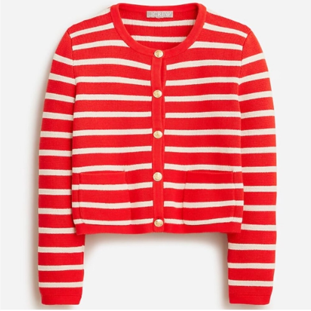 J.Crew Emilie Red and White Striped cardigan  Sweater